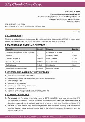 ELISA-Kit-for-Cytotoxic-T-Lymphocyte-Associated-Antigen-4-(CTLA4)-SEB230Hu.pdf