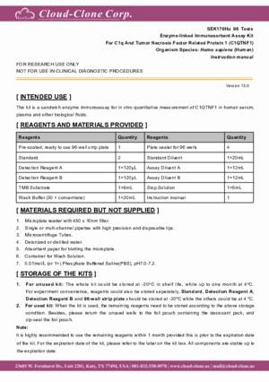 ELISA-Kit-for-C1q-And-Tumor-Necrosis-Factor-Related-Protein-1-(C1QTNF1)-SEK170Hu.pdf
